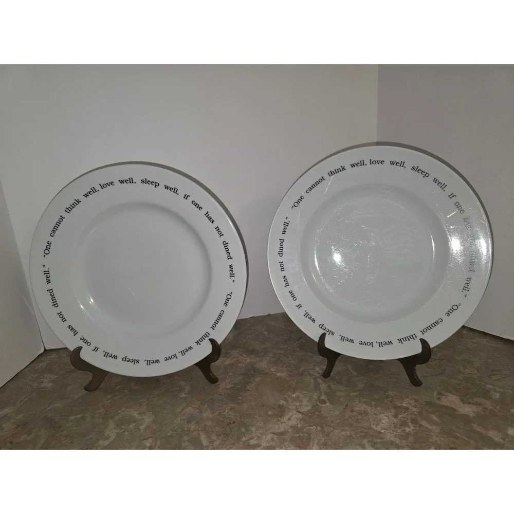 Pottery Barn Great White Quotation Virginia Woolf Dinner Plates Set of 2 White
